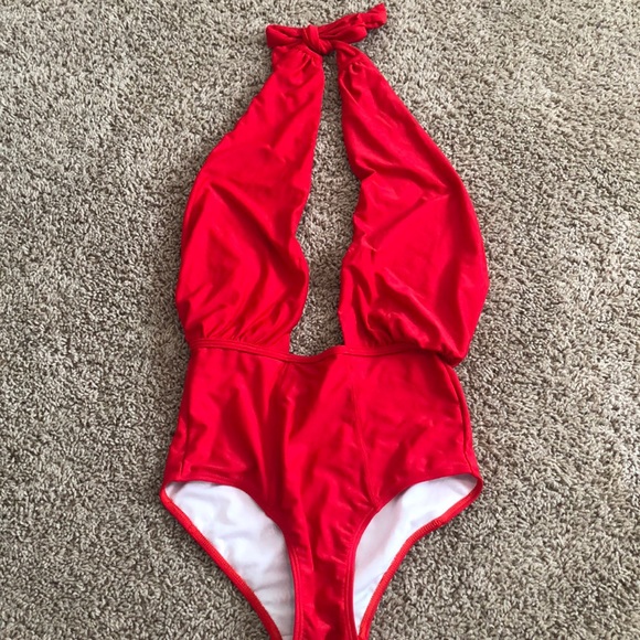 Red One Piece Halter Swimsuit - Picture 1 of 3